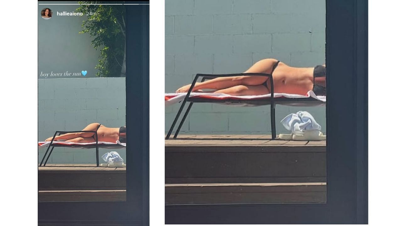 Hallie Aiono shows off baby bump in swimsuit. Source: (Via Instagram/ @hallieaiono)